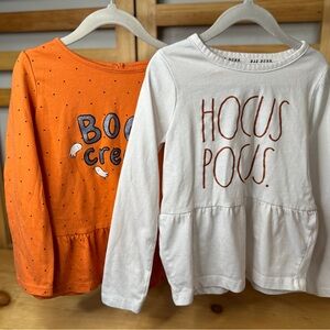 Rae Dunn and Carters Halloween Themed Long Sleeve Shirts - Orange White size 5